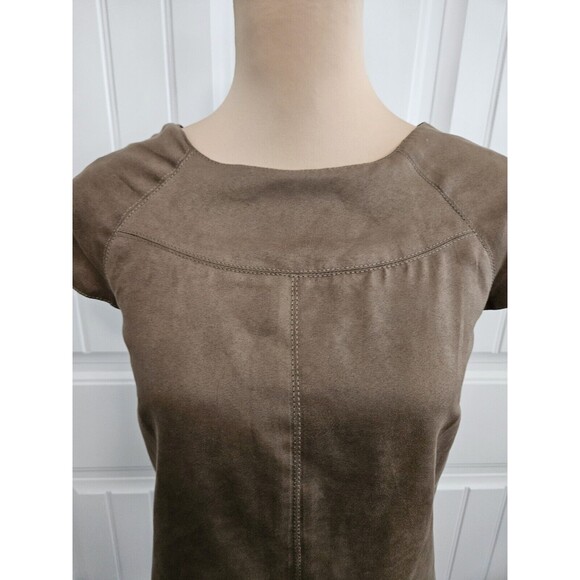 Zara Basic Faux Suede Brown Shift Dress Size M Lined Cap Sleeve Babydoll - Picture 4 of 9